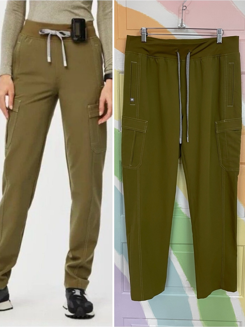 Fig’s Women Technical Collection Ukwala High-Waisted Cargo Scrub Pants Sz L 🧡🎀